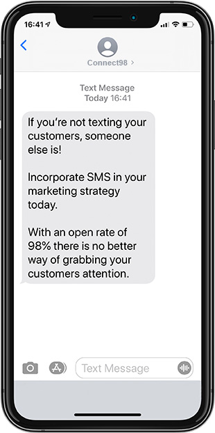 Connect98 text message example on mobile phone